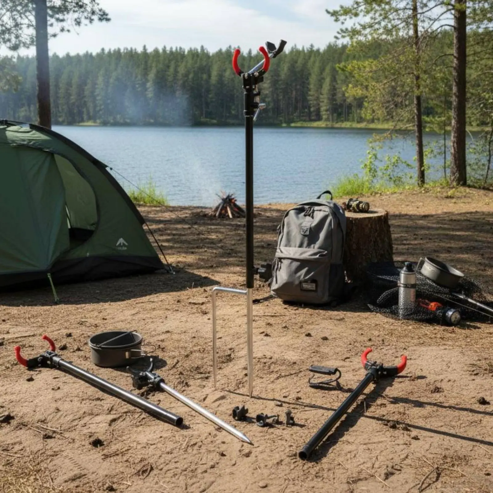 

Ground Stake Rod Holder Rust-Resistant Fishing Pole Stand Self-Lock Rod Rest Heavy Duty Adjustable Fishing Pole for Shore