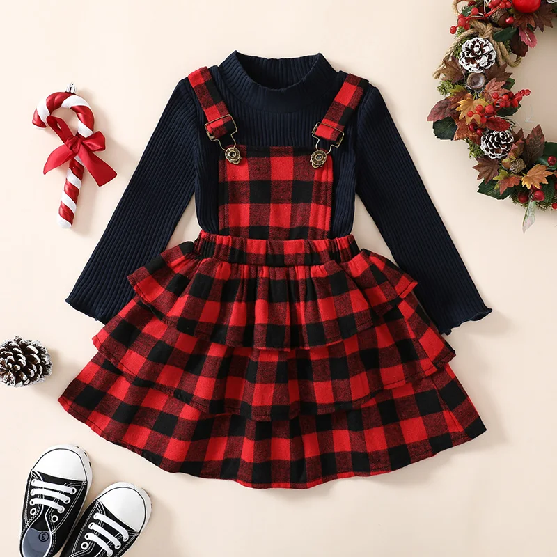 Girls Winter Outfit Cable Knit Turtleneck Sweater Plaid Skirt Set for Toddlers 2 Piece Christmas Clothing Ensemble 1-5