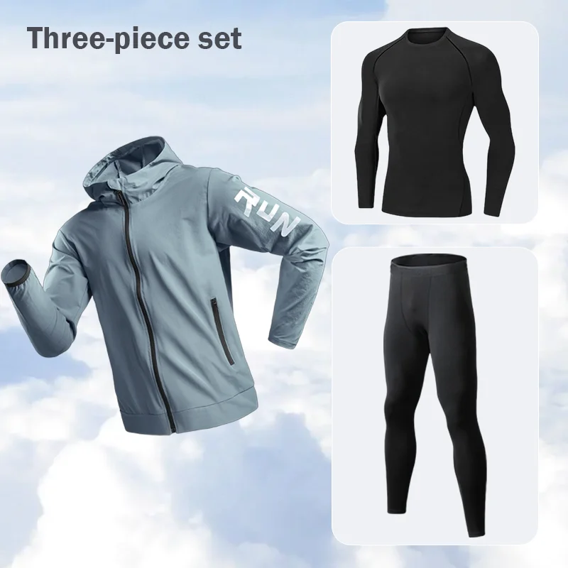 

Men's Quick Dry Running Sportswear Set Long Sleeve Outdoor Trendy Training Climbing Three-Piece Set Spring Summer Fitness Gear