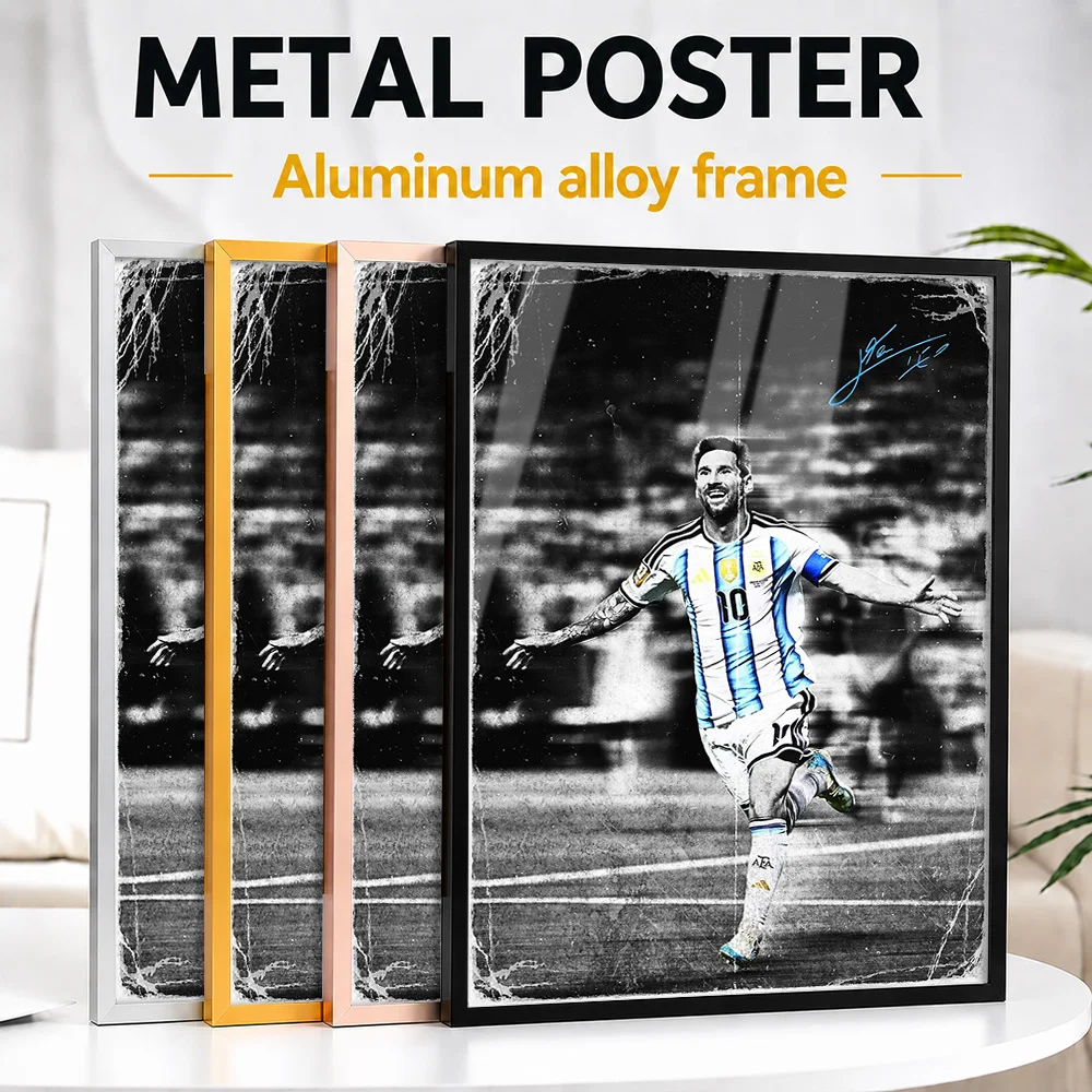 Lionel Messi Celebrating A Goal Framed Aluminum Metal Poster Personalized Photographic Wall Art For Clubhouse Reception Area