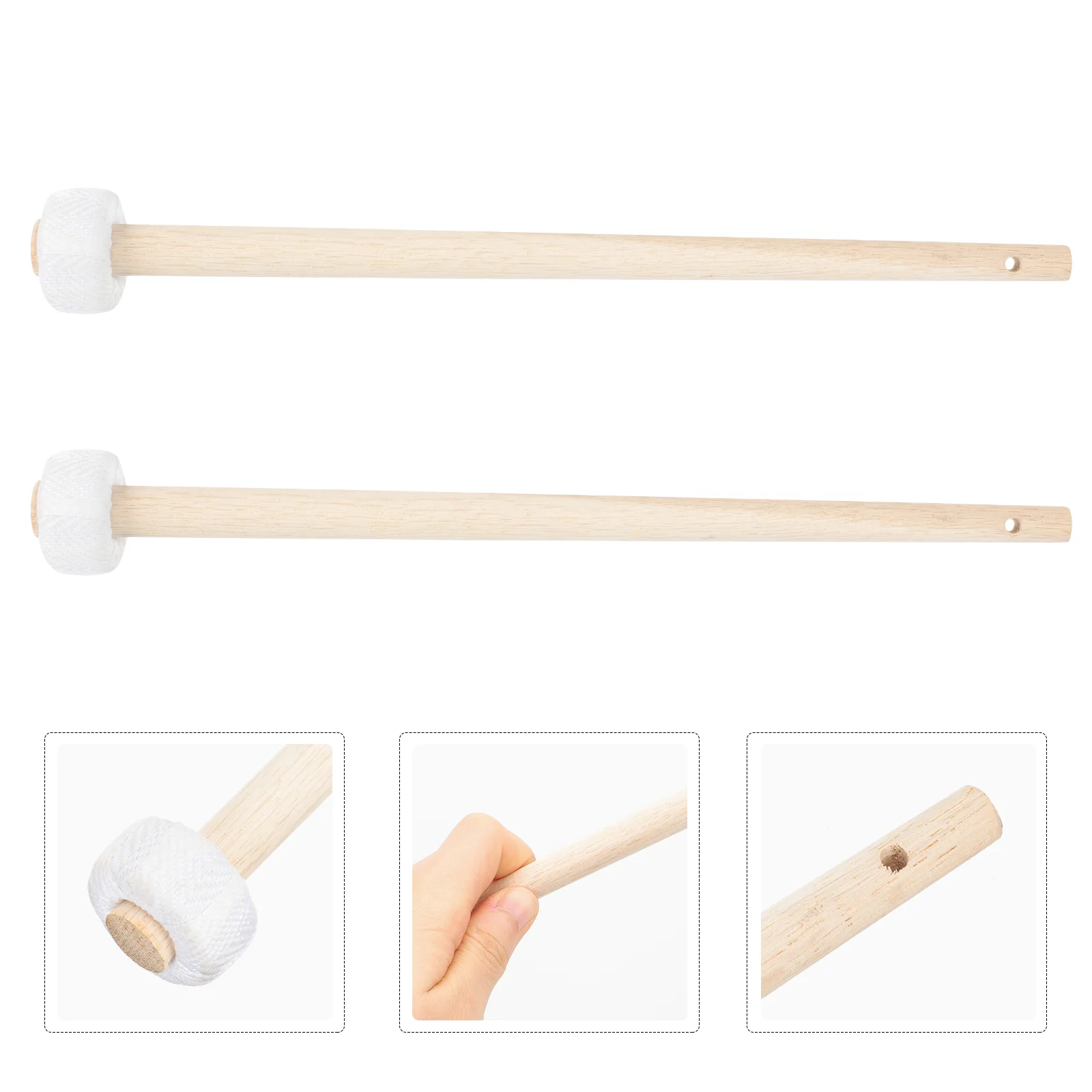 

2 Pcs Gong Hammer Wooden Percussion Mallets Hammers for with Handle Chinese Rubber Head