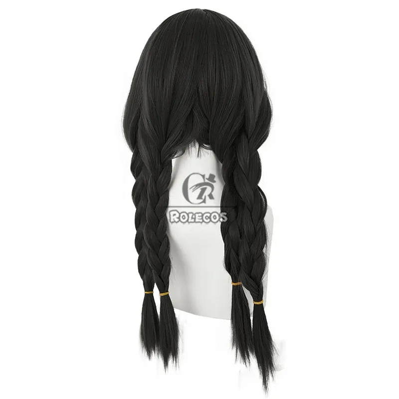 ROLECOS Naraka Bladepoint 2nd Heart Beat Kurumi Hutao Cosplay Wigs 55cm Long Black Braided Wig Heat Resistant Synthetic Hair