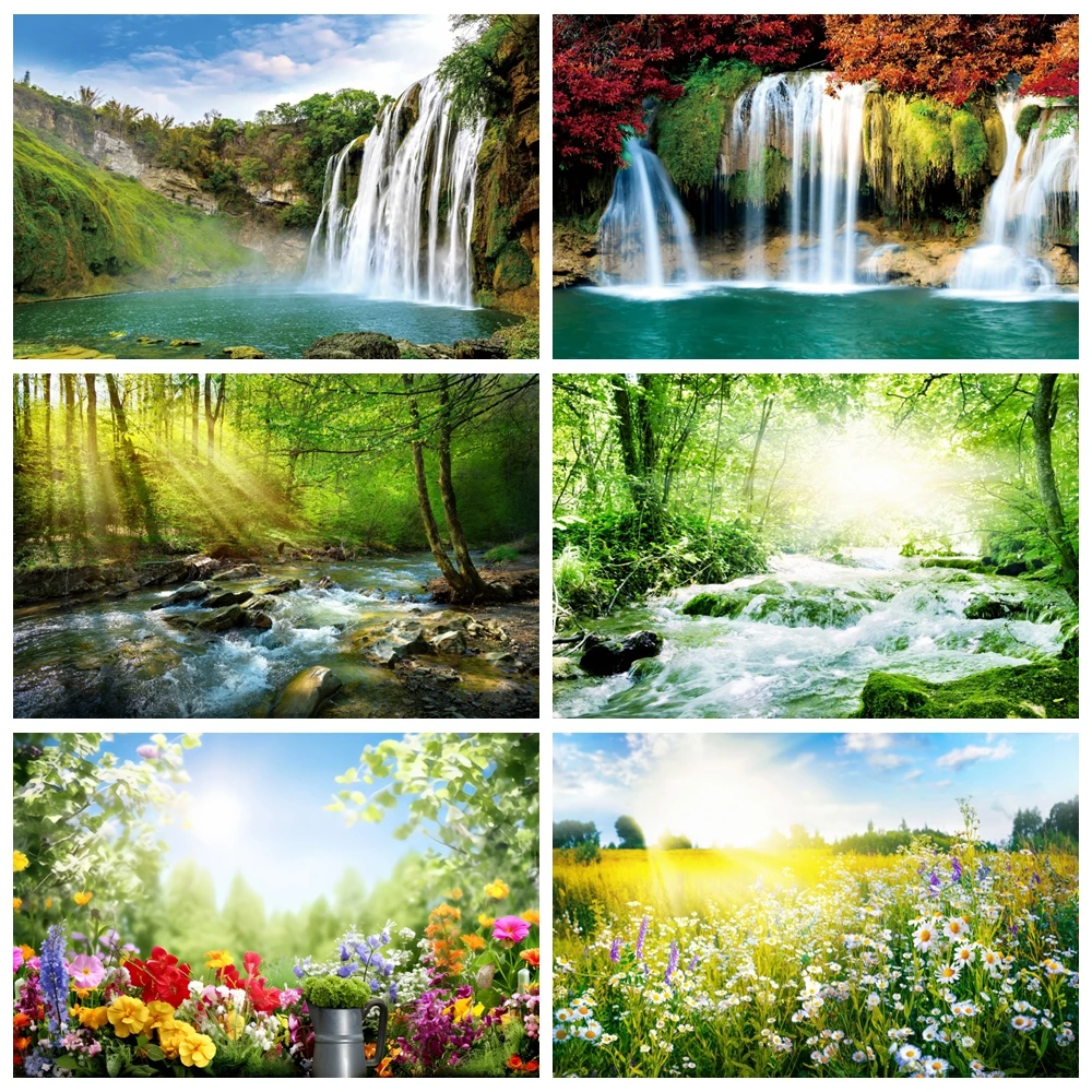 

Spring Natural Scenery Backdrop for Photography Waterfall Mountain Water River Landscape Room Decor Photo Background Studio Prop