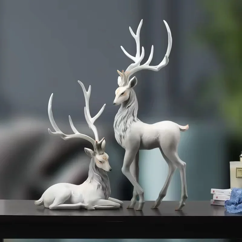 Resin Elk Deer Statue Reindeer Figurine ELK Sculpture for Living Room Luxury Home Decoration Nordic