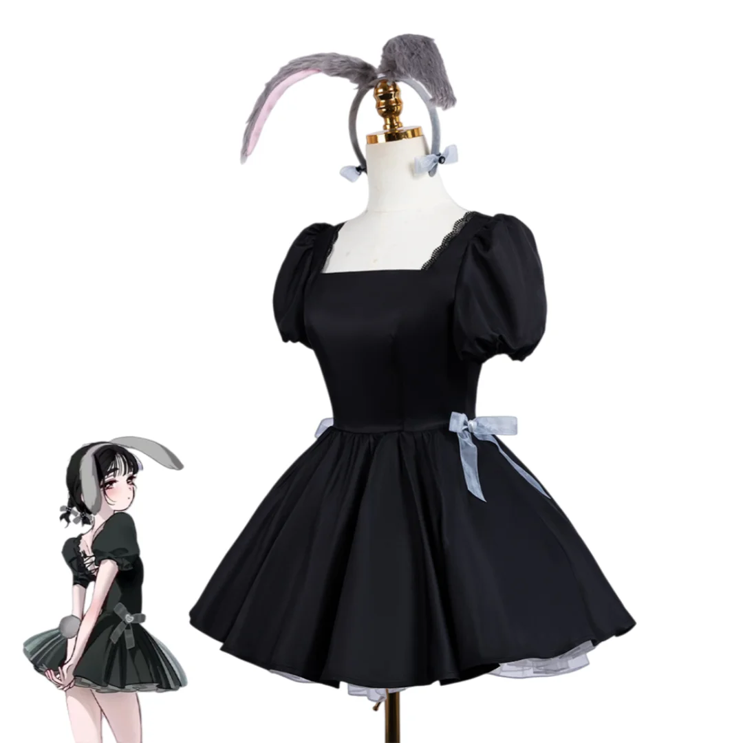 أنيمي الغريبة المرحلة سوا أرنب مقهى تأثيري الأسود زي فستان الأميرة شعر مستعار #4