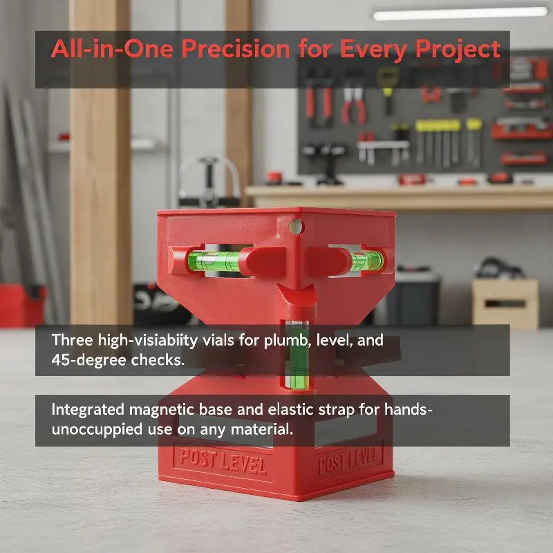 Foldable Magnetic Column Level Adjustable High Precision Measuring Tool with Elastic Ring for Handyman DIY Projects