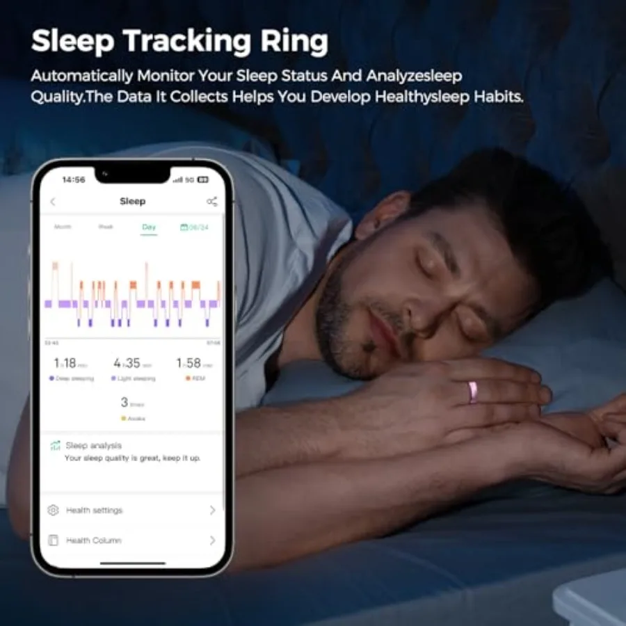 Smart Ring for Women and Men, Health Tracker Ring with Heart Rate, SpO2, Blood Pressure, Temperature, HRV and Stress, IP68 Wate
