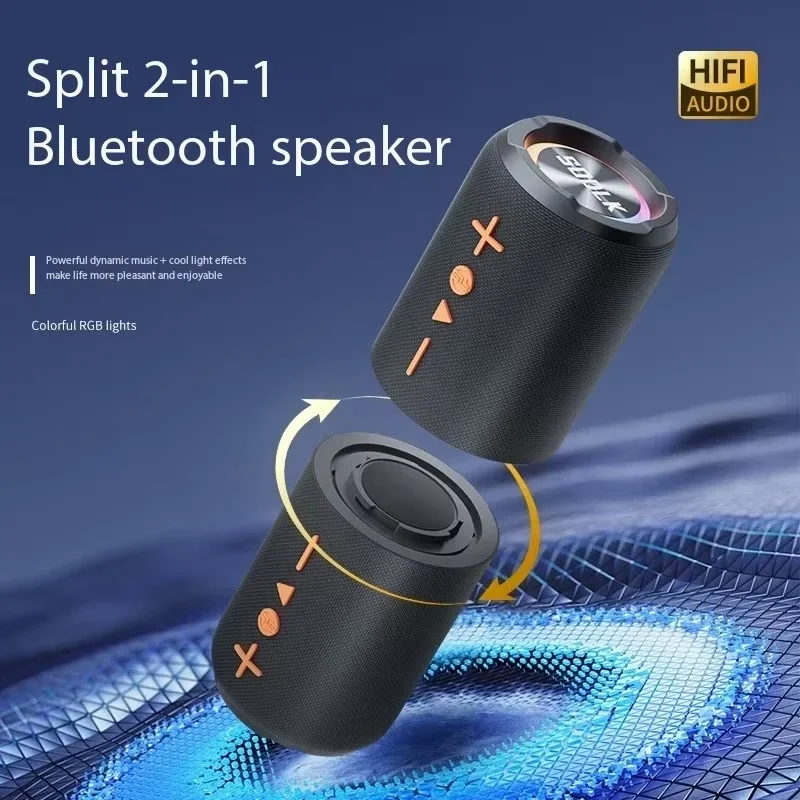 TX9 Detachable Bluetooth Speaker 3D Stereo Bass Portable Speaker IPX6 Waterproof Suitable TWS Boom Box Colorful Lights Subwoofer