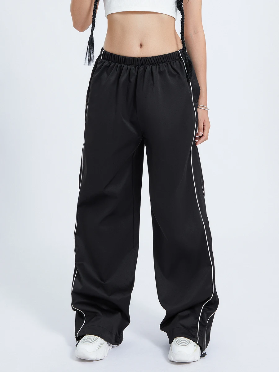 Women Summer Y2K Loose Cargo Pants Elastic Waist Baggy Wide Leg Straight Trousers Jogger Overalls Sweatpants Streetwear