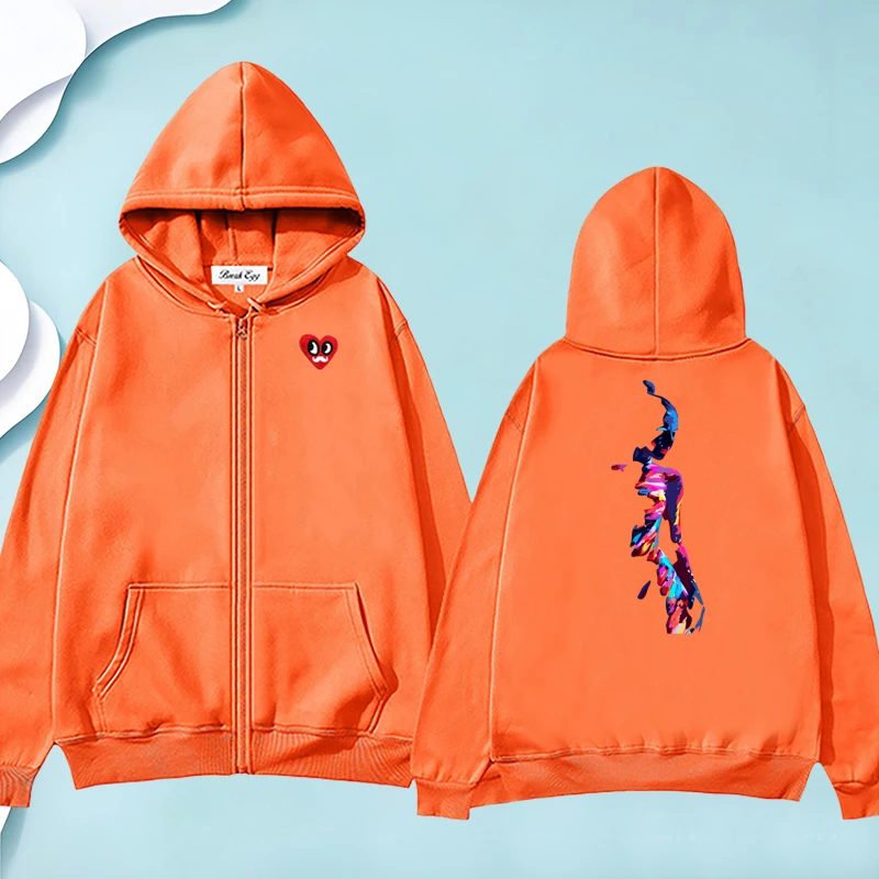 

Beauty Body Painting Punk Printing Women Zipper Hoodie Polyester Red Eyes Beard Heart Embroidery Pocket Loose Spring Sweater