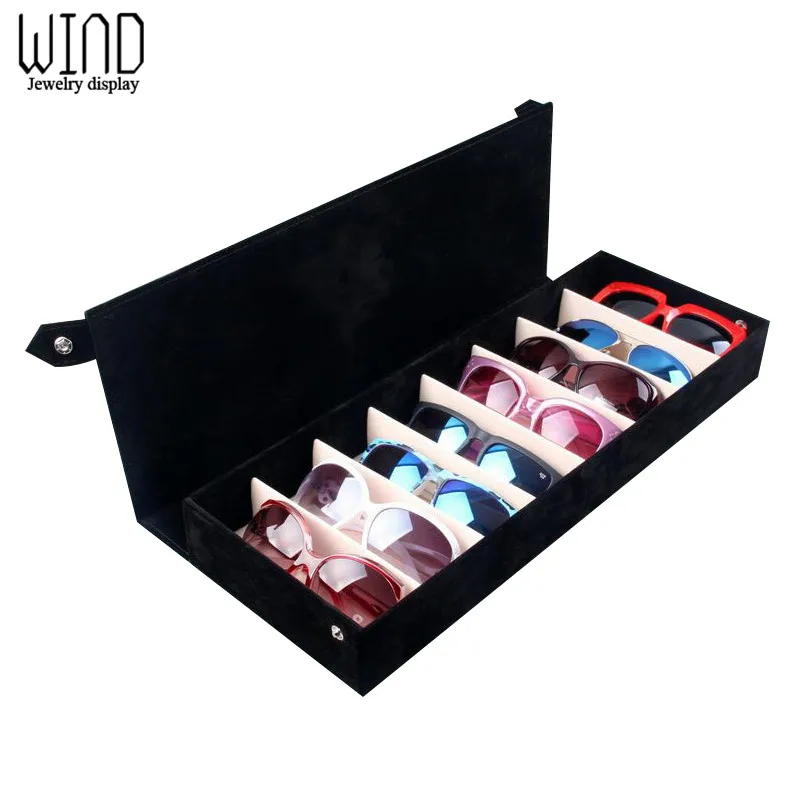 

New 5 Colors 8 Grids Storage Display Grid Case Box for Eyeglass Sunglass Glasses Jewelry Showing Case With Rack Cove 48.5x18x6CM