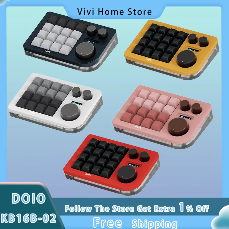 

DOIO KB16-02 16 Key Mini Number Keyboard with Three Knobs OLED Screen Customization Portable Mechanical Keyboard Laptop Office