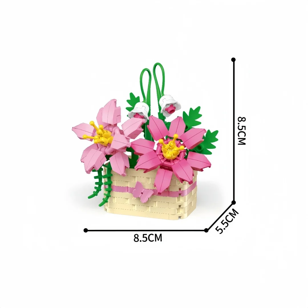 KNEW BUILT Blumenkorb Mikro-Baustein-Set – Charmanter Schreibtischgarten, Romantisches Valentinstagsgeschenk für Sie, Jubiläumsandenken – Detail 4