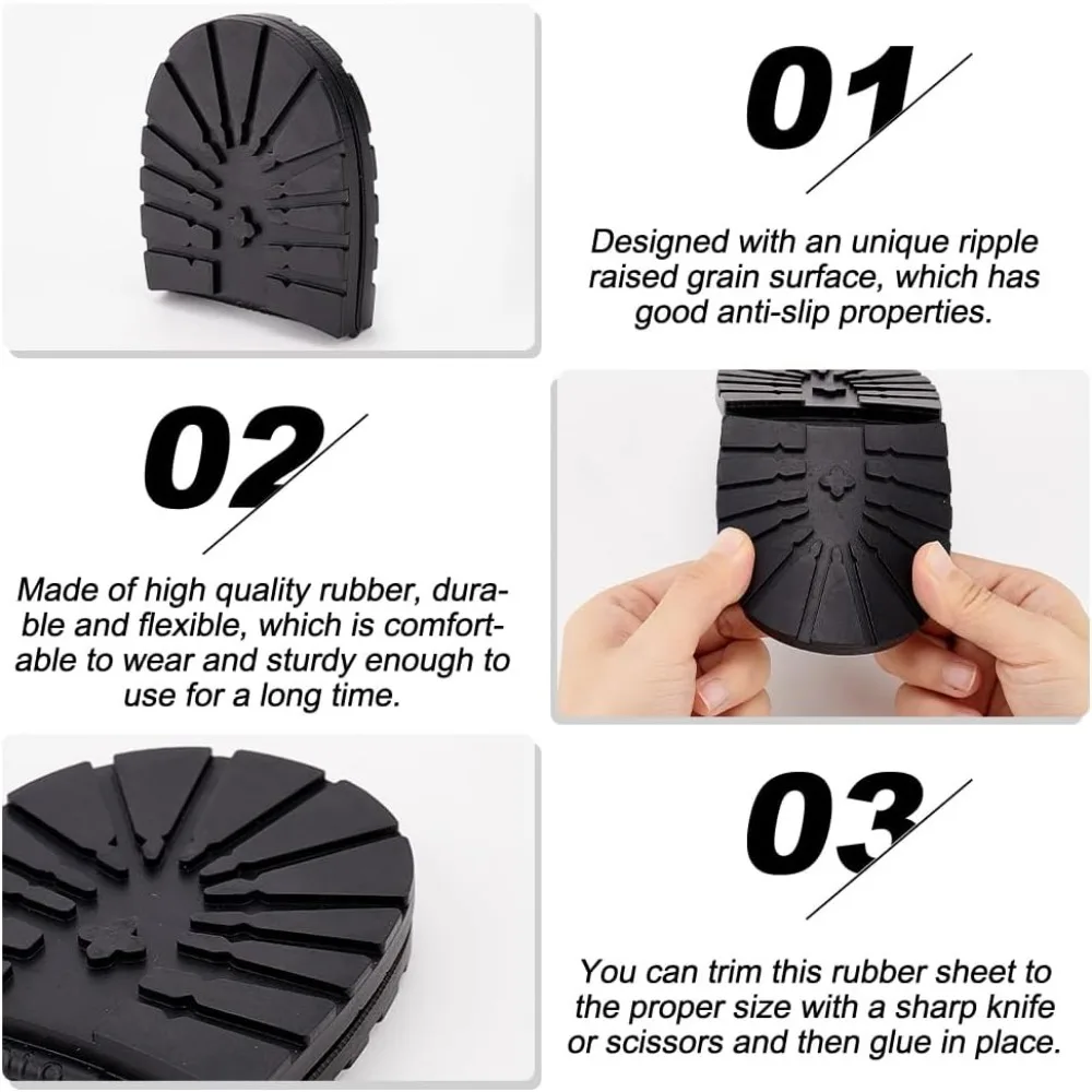 Shoe Replacement Rubber Out Sole, Durable Rubber Half Sole and Heels Raised Grain Repair Sole Pad Shoe Repair Replacement