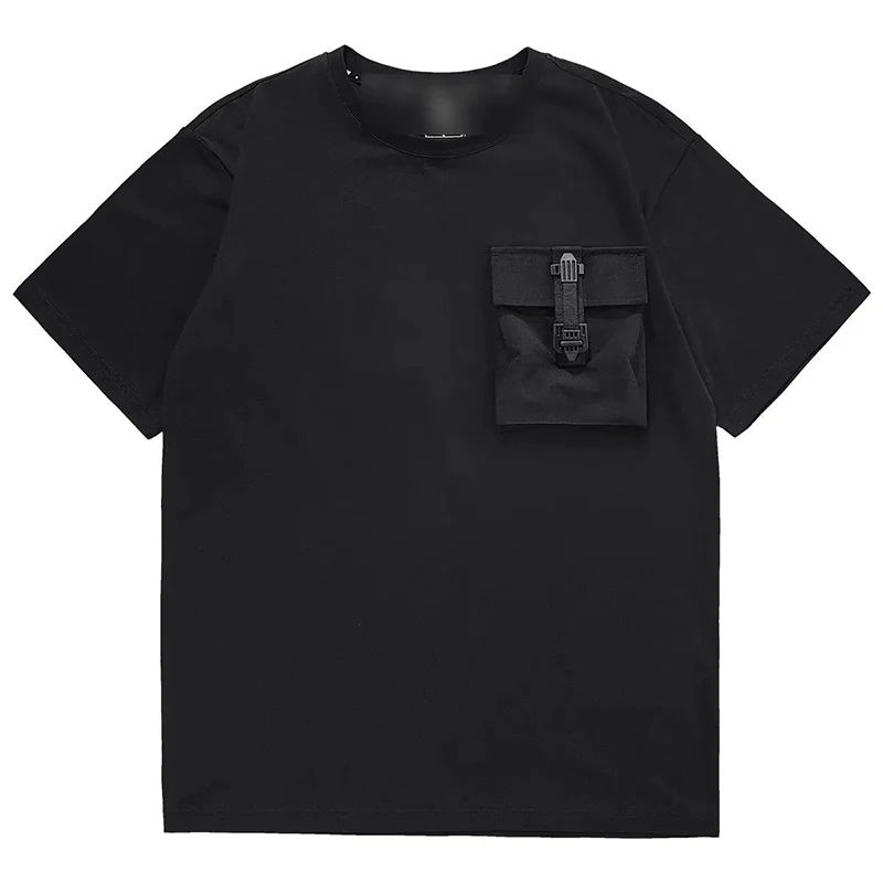 

Summer Fashion Pocket Short Sleeve O Neck Men T Shirt Thin Tooling Black Loose Harajuku High Street Casual 2xl Oversized Clothes