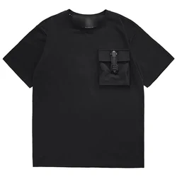 Summer Fashion Pocket Short Sleeve O Neck Men T Shirt Thin Tooling Black Loose Harajuku High Street Casual 2xl Oversized Clothes