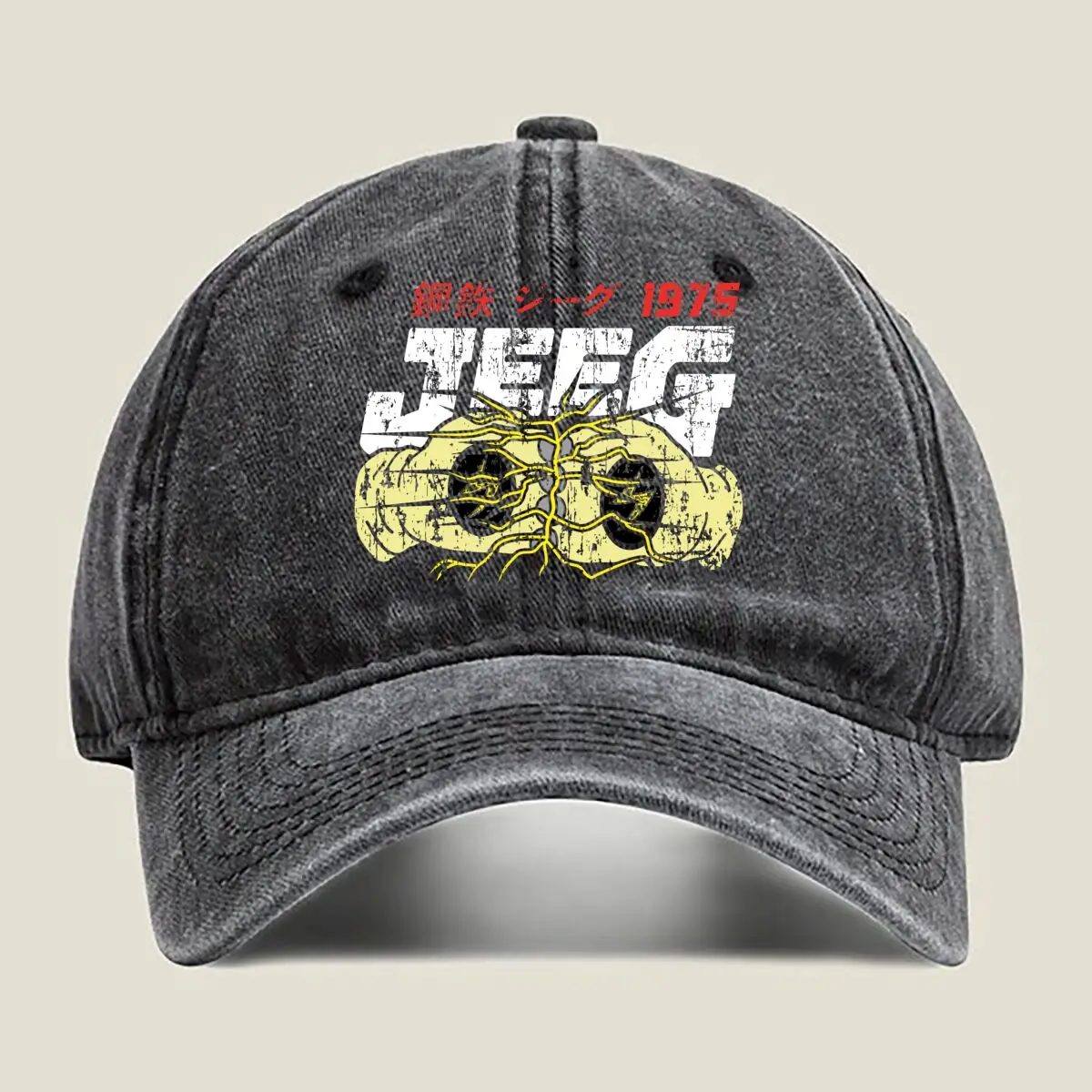 

1975 - тематический дизайн Steel Stick с мытой бейсбольной кепкой с японским текстом