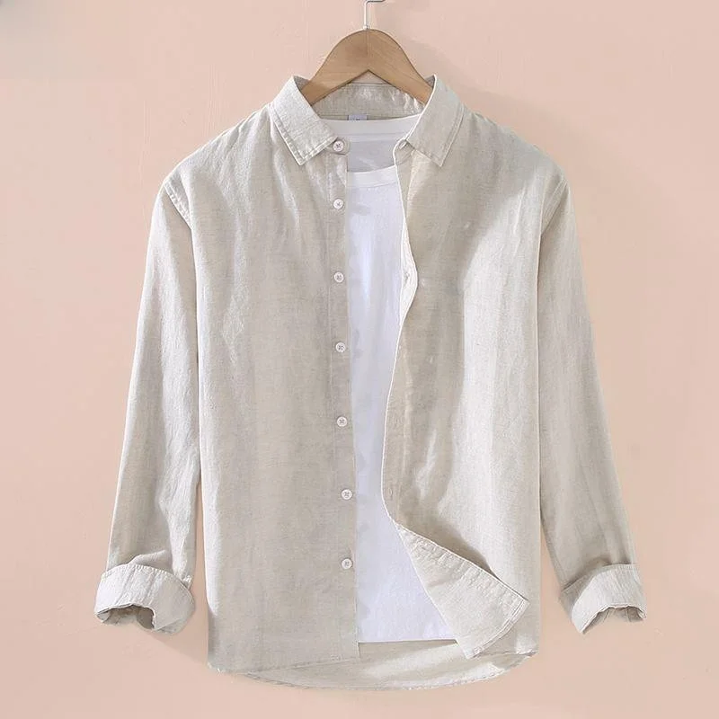 

Мужская льняная хлопковая повседневная рубашка с длинным рукавом, свободная посадка, тонкий дышащий удобный моющийся осенний топ, новый стиль, белый цвет