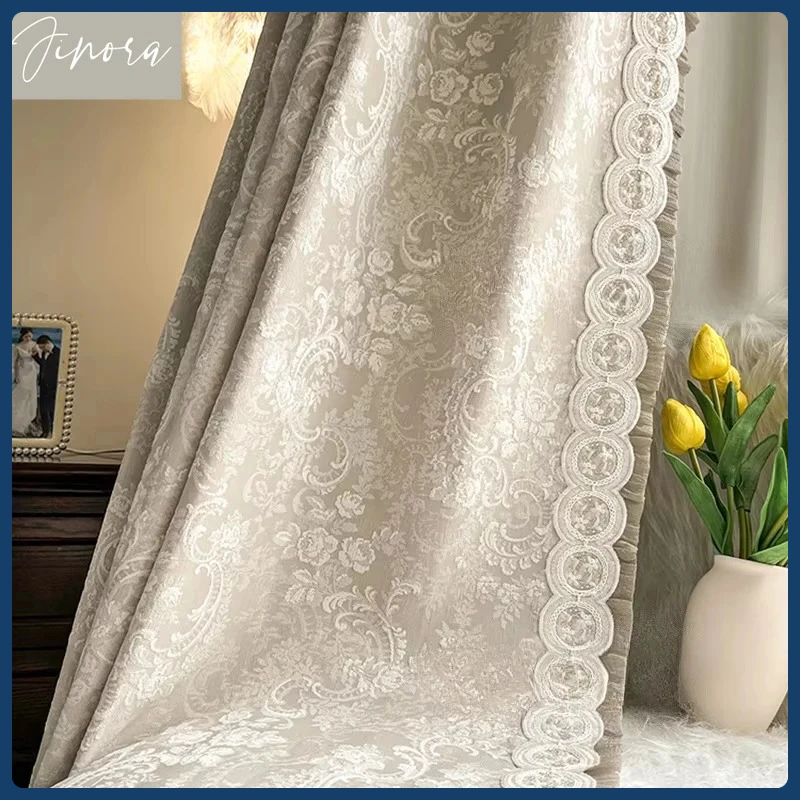 

Jacquard Luxury Curtains for Living Dining Room Bedroom French Retro Style Rococo Rose High-end Thickened Chenille New Custom