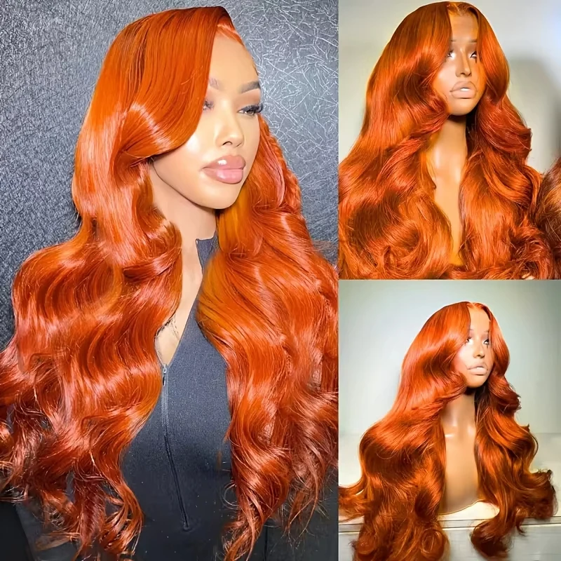 

Ginger Orange Body Wave 13x6 Transparent Lace Front Wig Human Hair for Women #350 Colored Pre Plucked Natural Hairline