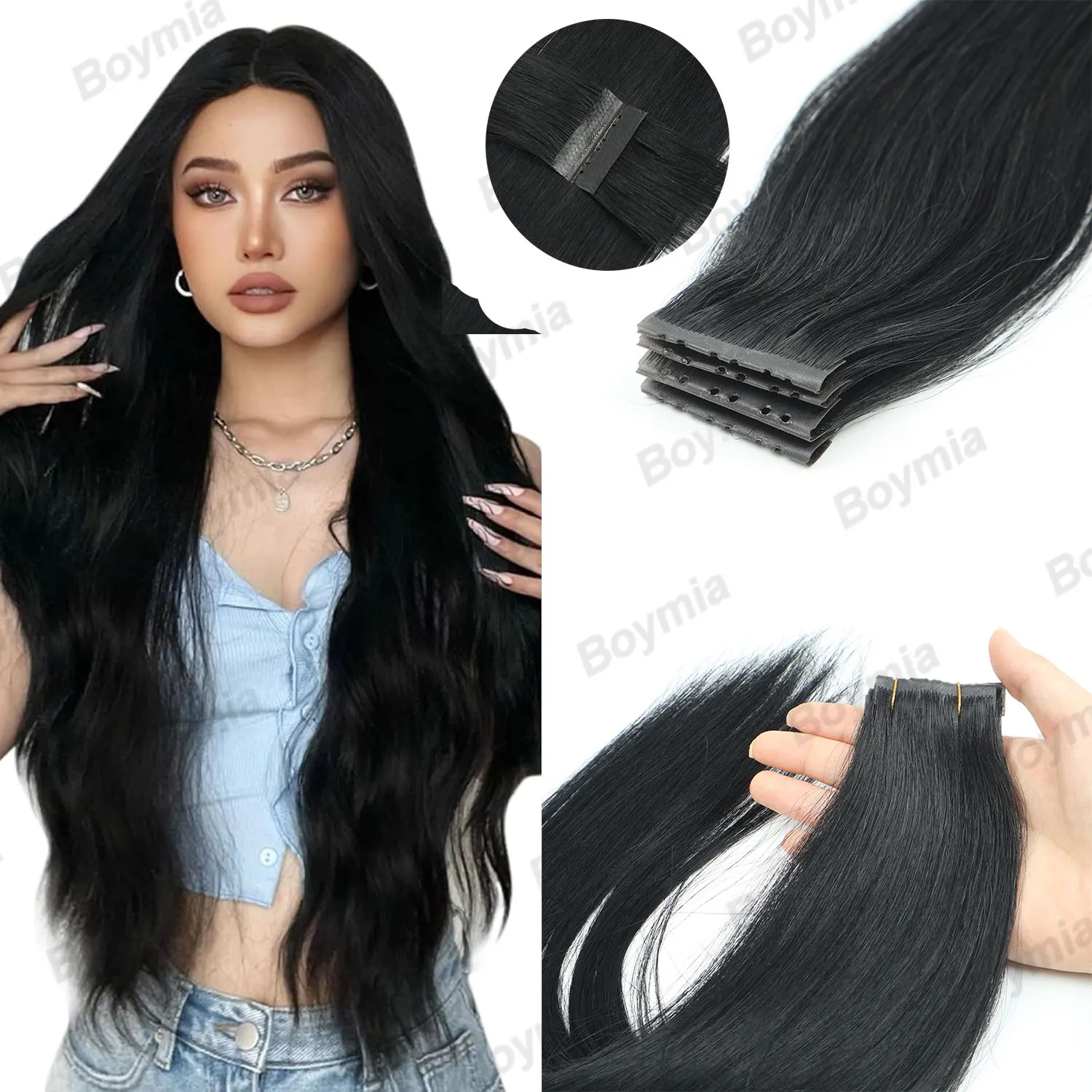 

Boymia Double Butterfly Weft Hair Extensions Human Micro Beads Hair Extensions Blonde 10PCS Machine Remy Invisible Weft