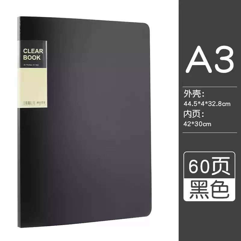 A3 File Folder Black Blue 20/30/40/60 Pocket Picture Album Document Bag 8k Folder Art Work Collection Organizer Office Supplies