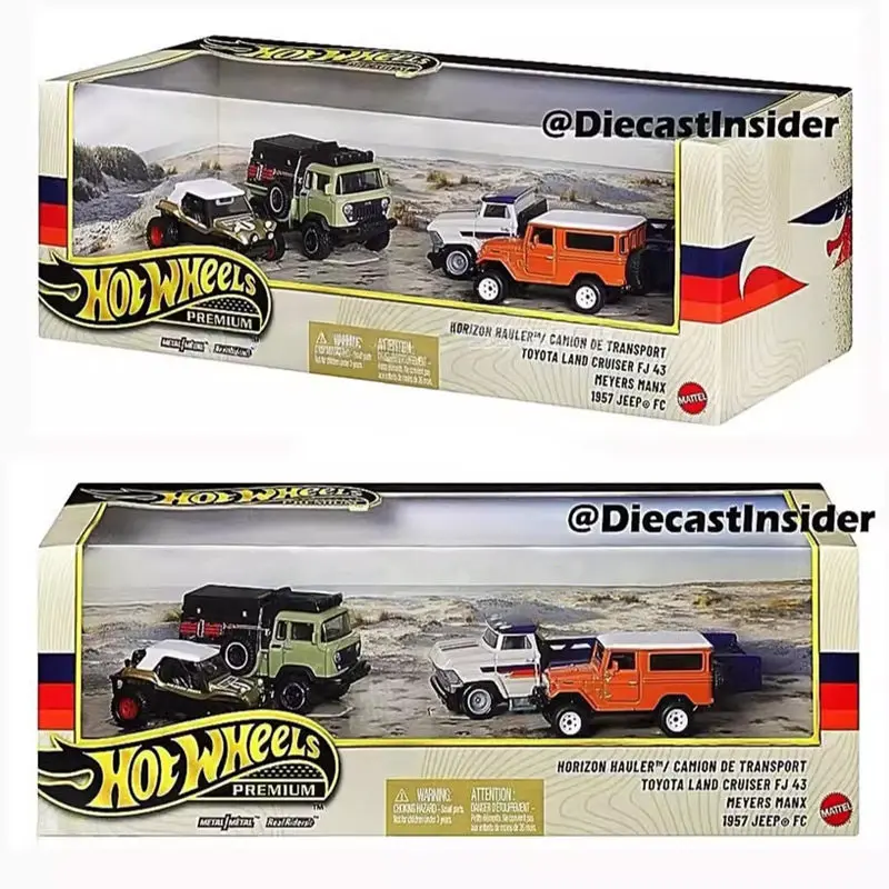 hot-wheels-premium-off-road-garage-set-de-4-autos-de-aleacion-toyota-land-cruiser-fj-43-1957-jeep-fc-meyers-manx-horizon-hauler