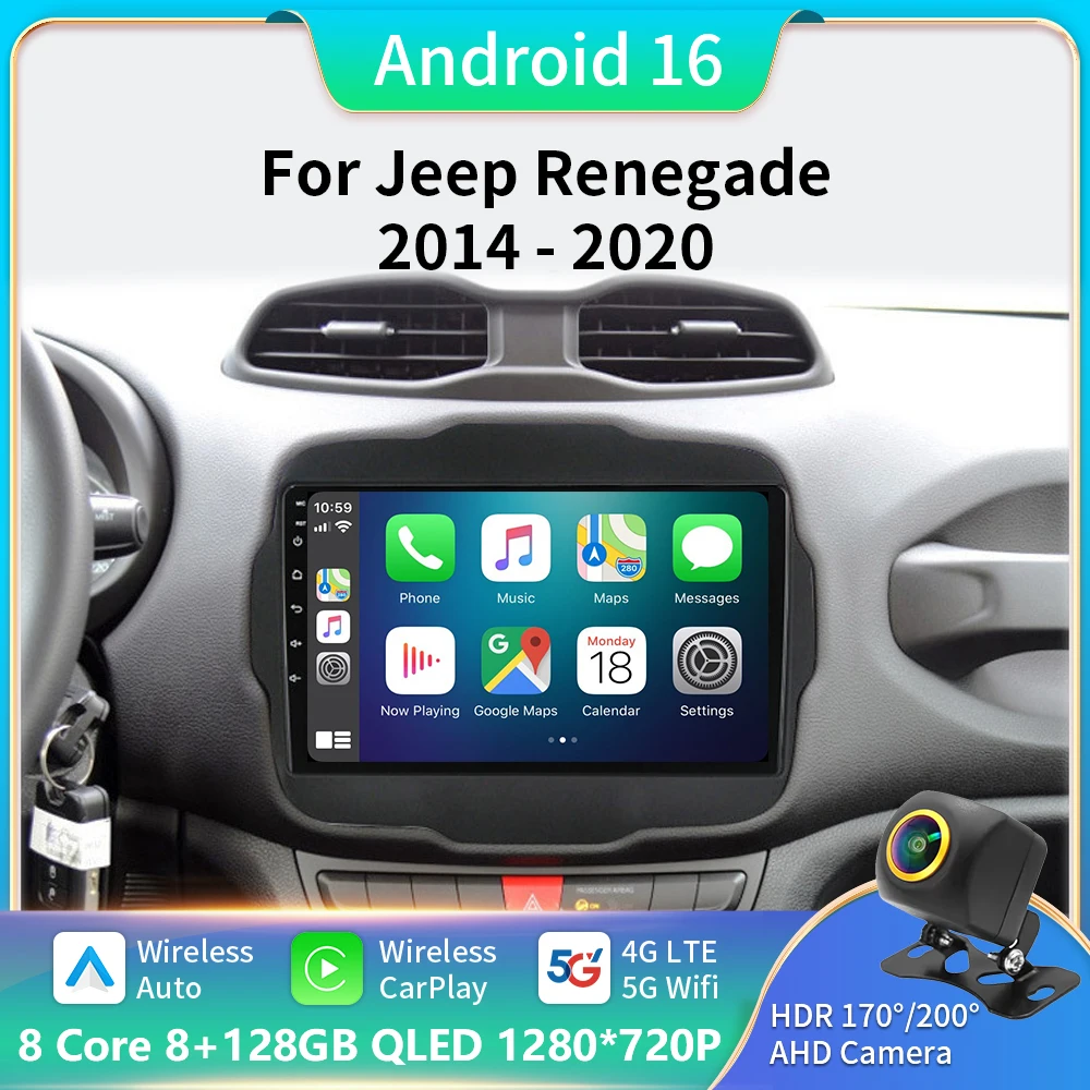 

For Jeep Renegade 2014 - 2020 Android Auto Carplay Car Radio Multimedia Video Player GPS Navigation WiFi Bluetooth Head Unit