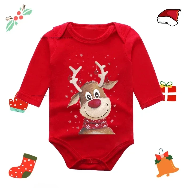 Christmas Newborn Baby Long Sleeve Romper Cartoon Deer Santa Printed Outfit Infant Baptism Bodysuit Clothes Xmas Gift