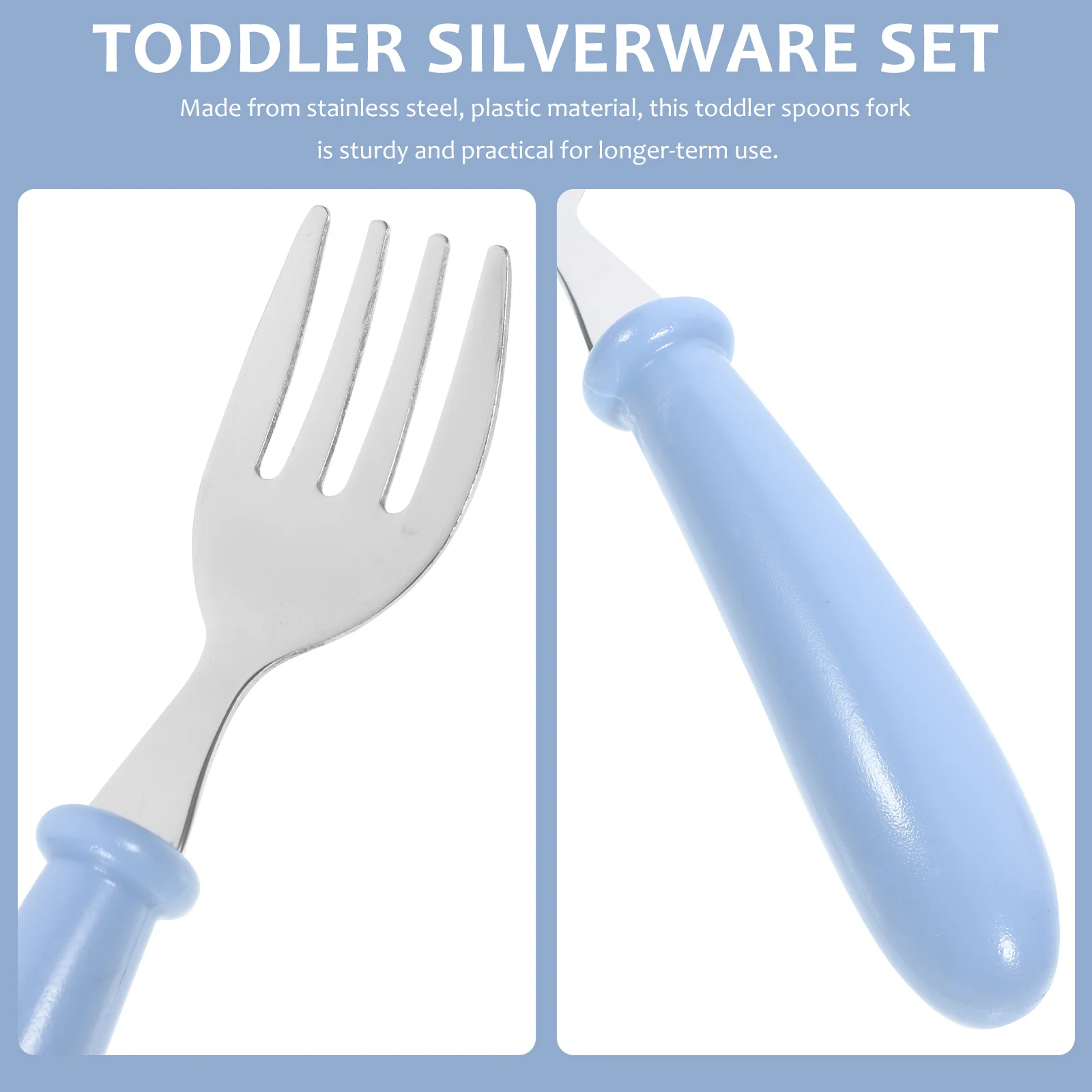 

1Set Silverware Set Sturdy Stainless Steel and Plastic Utensils Safe Comfortable Handle for Little Hands Convenient