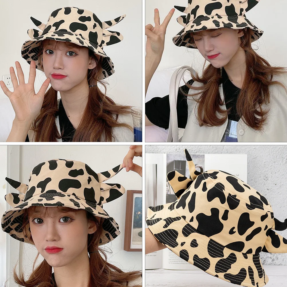 

Cow Prints Anti-Uv Cap Cotton Bucket Hat Fashionable Wide Brim Sunshade Hat for Outdoor Wear Gift for Families