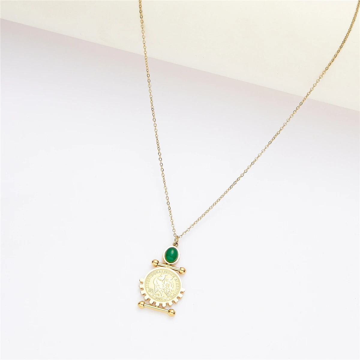High Quality Women\'s Stainless Steel Jewelry Set Coin Rooster Pendant Necklace Earrings