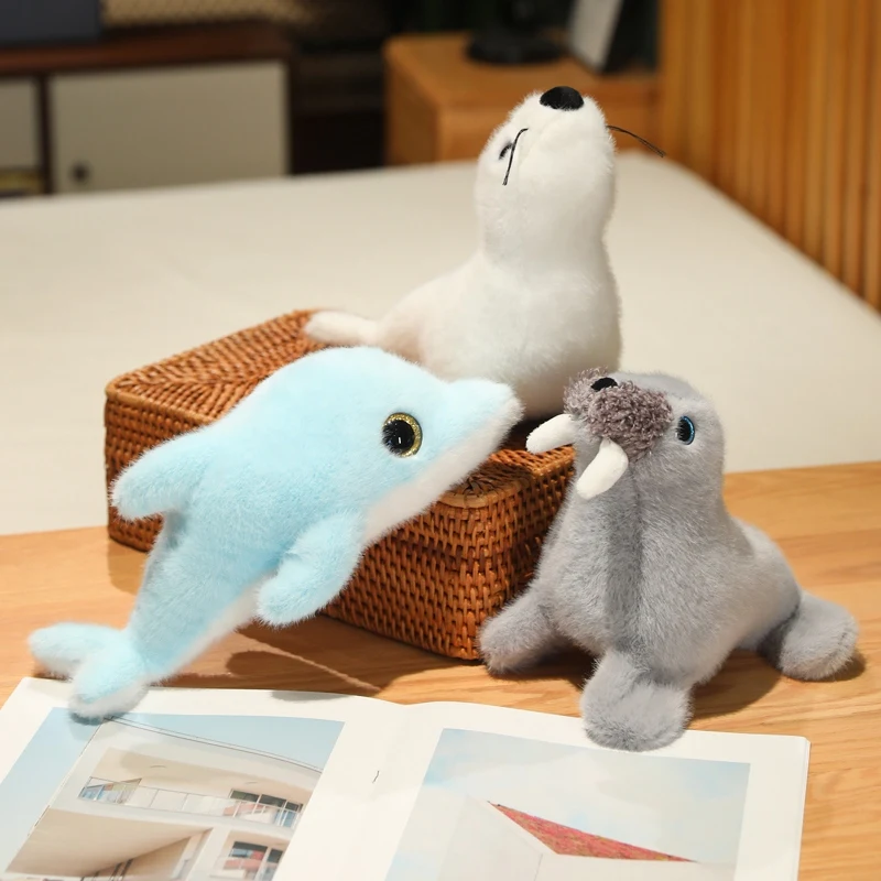 Simulation Sea lions Seals Dolphin Seahorse Plush Cartoon Reallife Sea Ocean Animal Marine Park Plush Toy Stuffed Doll Boy Gift