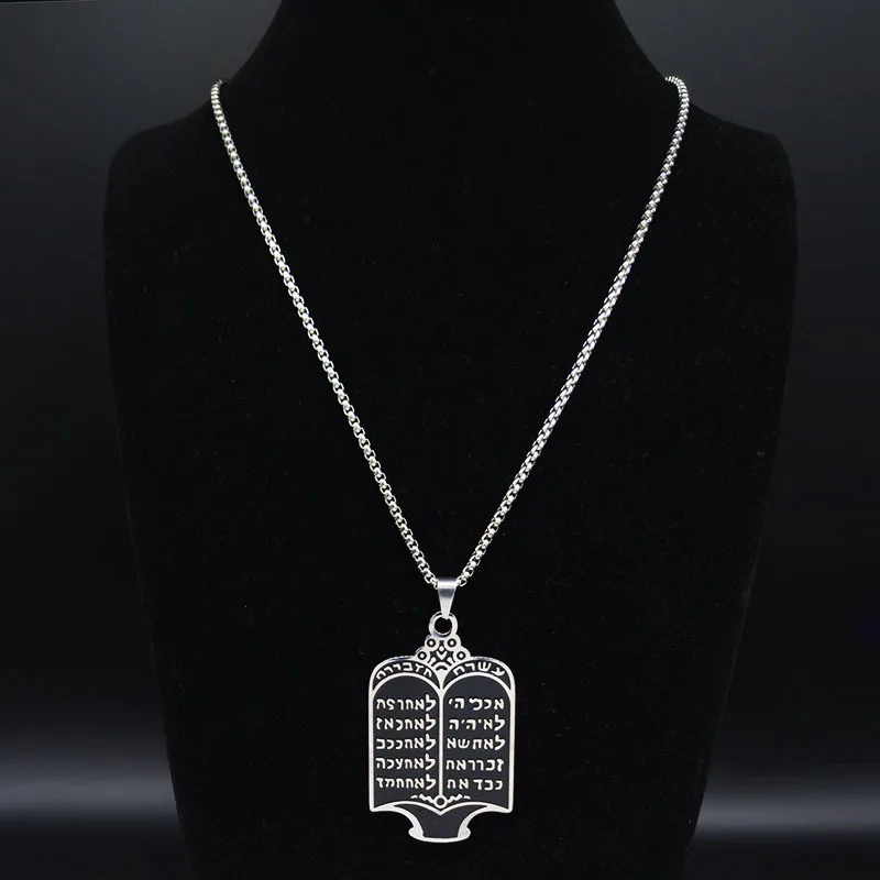 New fashion Torah Scroll Ten Commandments Pendant clavicle chain Simple personality square necklace accessories for men and wome