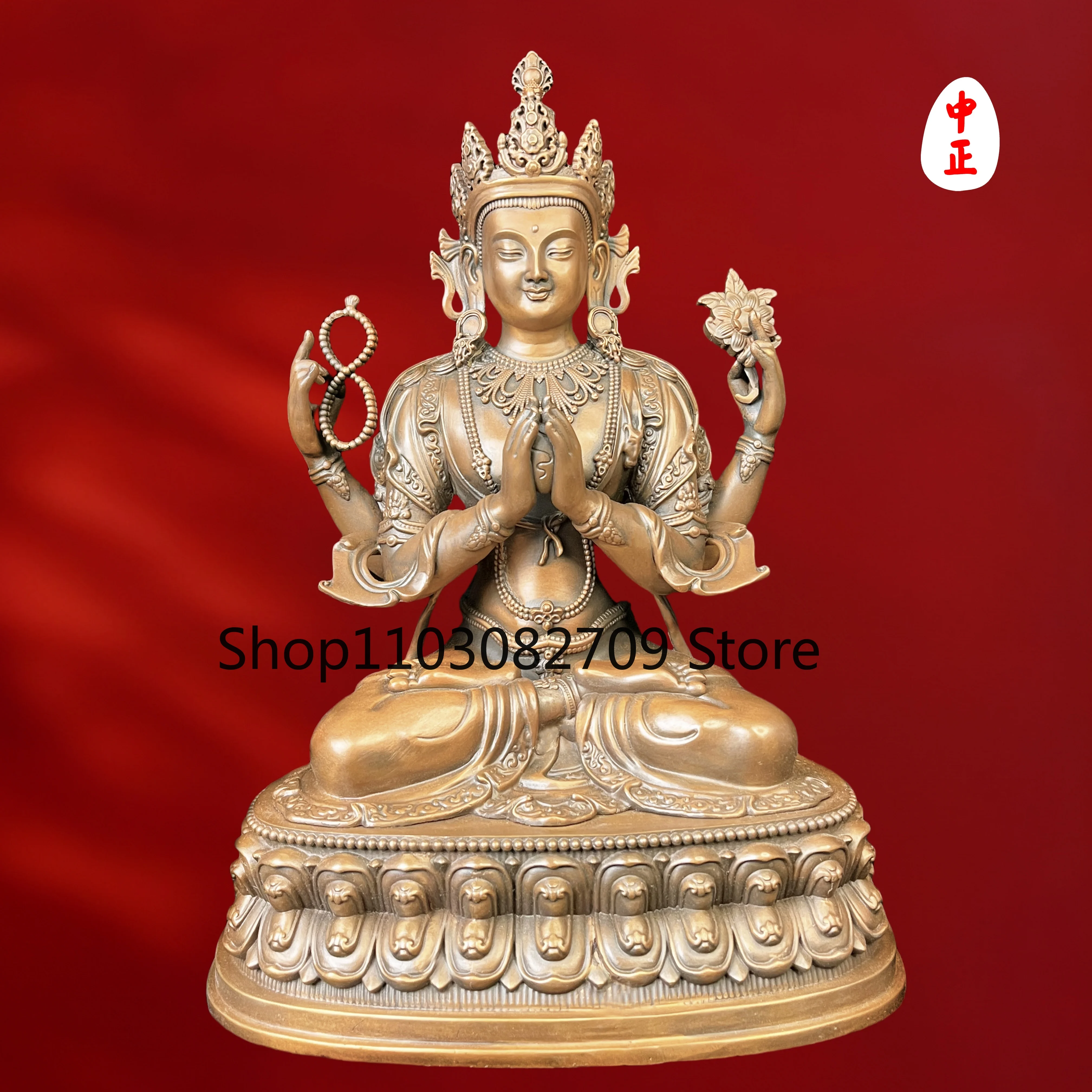 Zhongzheng Statue Intangible Cultural Heritage Workshop Four Arms Guanyin Gold, Silver and Copper Material Support Customized Cr