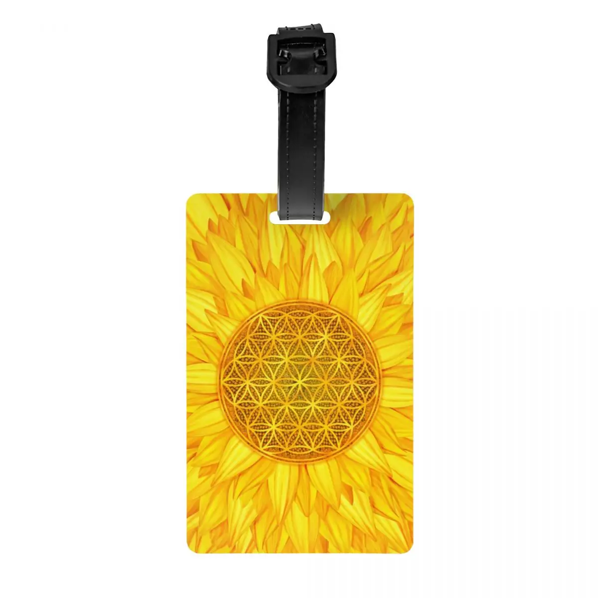 Etiqueta de equipaje de girasol de flor de la vida para maletas, etiqueta de equipaje divertida, cubierta de privacidad, tarjeta de identificación de nombre