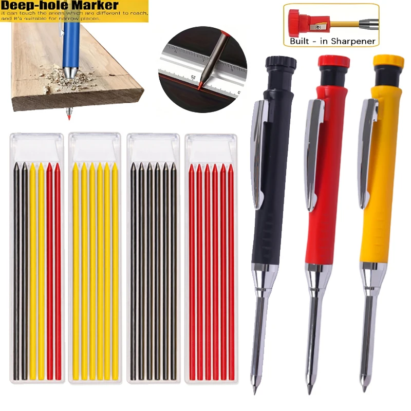 

Набор механических карандашей для деревообработки с глубокими отверстиями или 2,8 мм 2B черные/красные/желтые стержни, плотницкий инструмент-маркер, карандаш для рисования архитектора
