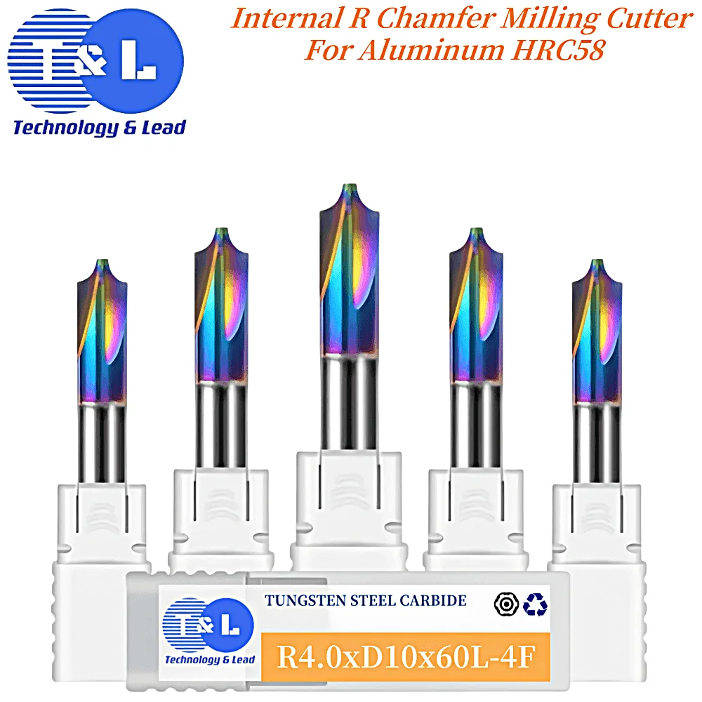 T&L Tungsten Steel Colorful Coating HRC58 4-Flute Internal R Milling Cutter For Aluminum CNC Machining Center End Mill Tools