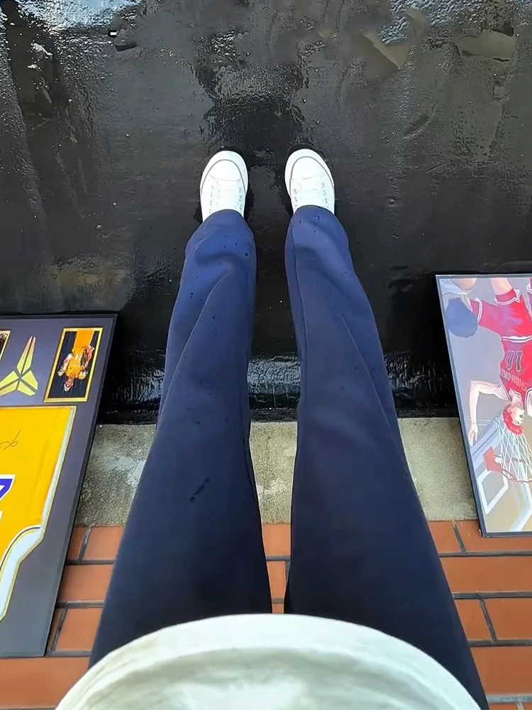 

Cobalt Blue Men's Straight Leg Sport Sweatpants American Retro Cleanfit Pants Slimming Drape Casual Trousers Autumn Wear