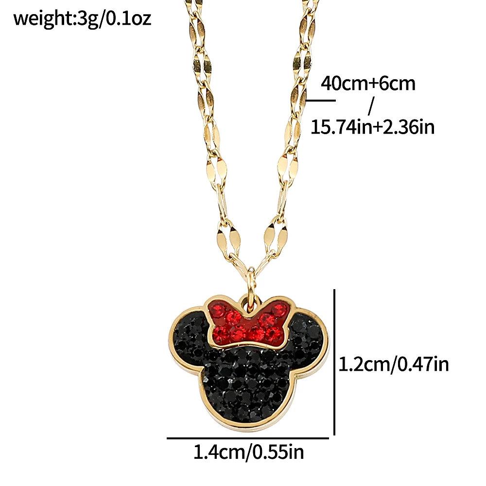 Disney Minnie Necklace Golden Silvery Color Mickey Mouse Neck Chain For Women Girl Fashion Charm Jewellery Gifts