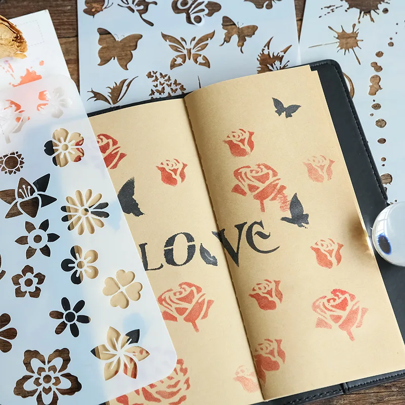 

4pcs A5 Wall Painting Stencil Scrapbooking Spray Tool PET Hollow Drawing Ruler Student DIY Template Stencils for Crafts Painting
