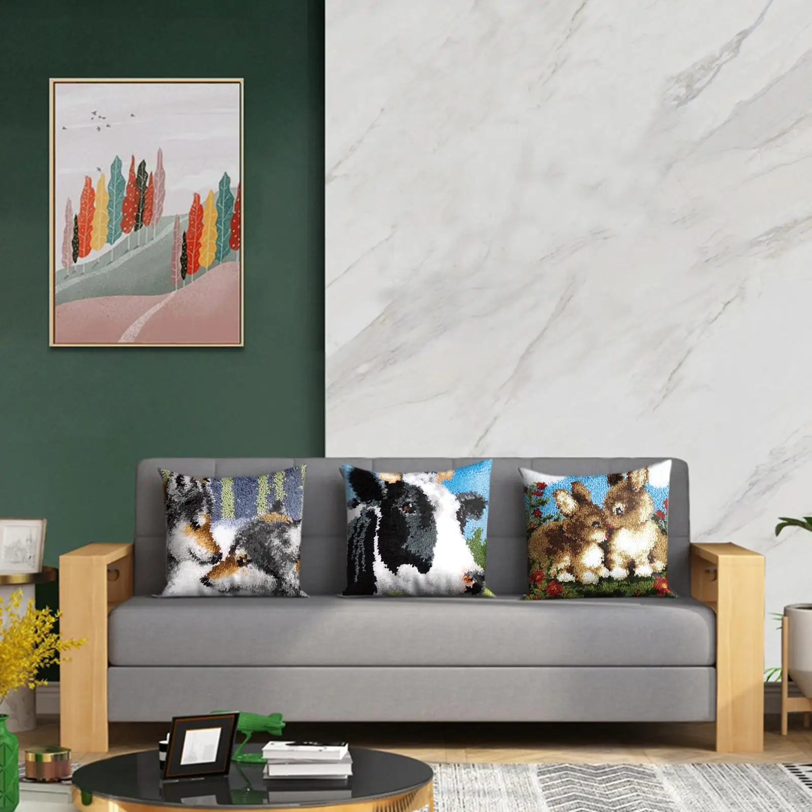 

Набор для изготовления коврика и чехла для подушки методом крючковой вязки (DIY) с принтованным холстом, набор для вышивки иглой для домашнего декора