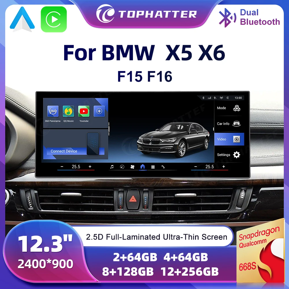 

12.3" Android CarPlay for BMW X5 X6 F15 F16 2K HD Touchscreen GPS Multimedia Stereo System