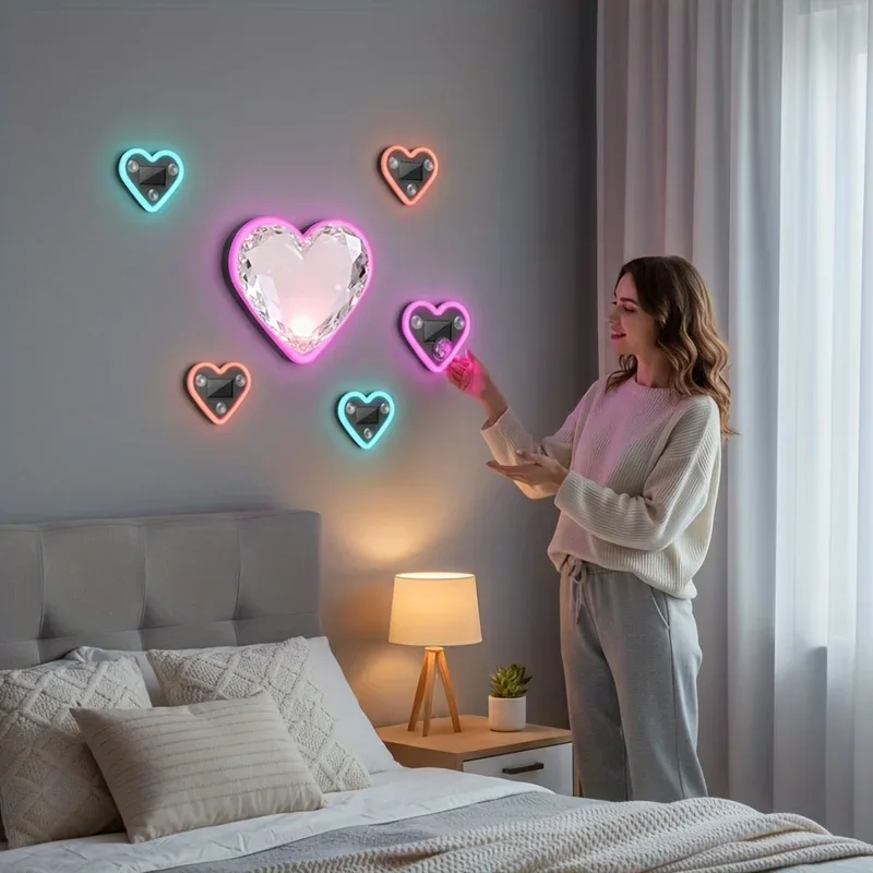Picture 6: Solar-Powered Led Car Window Neon Lights - Heart-Shaped Rgb-Free Color-Changing Interior Wiring Free Atmosphere Light