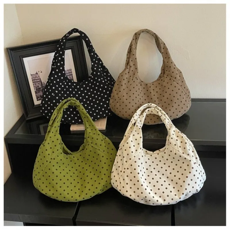 CEEKAY Canvas-Tasche mit Polka-Dot-Muster, Hobo-Stil, breiter Träger, geraffte Falten, vielseitig einsetzbar, für den täglichen Gebrauch, Freizeit, große Kapazität, Damenhandtasche. – Detail 22