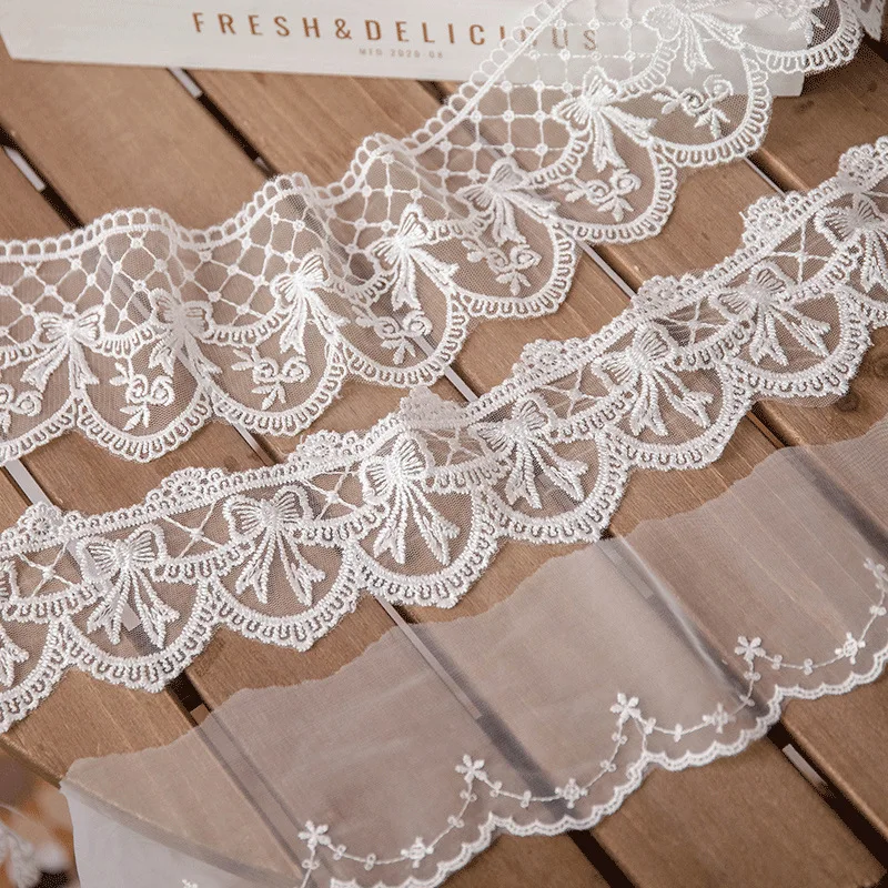 Lolita White Lace Ribbon, Sewing Accessories, 3D Butterfly Embroidery, Mesh Trimmings for Dress, Home Decorative DIY Crafts, 15Y