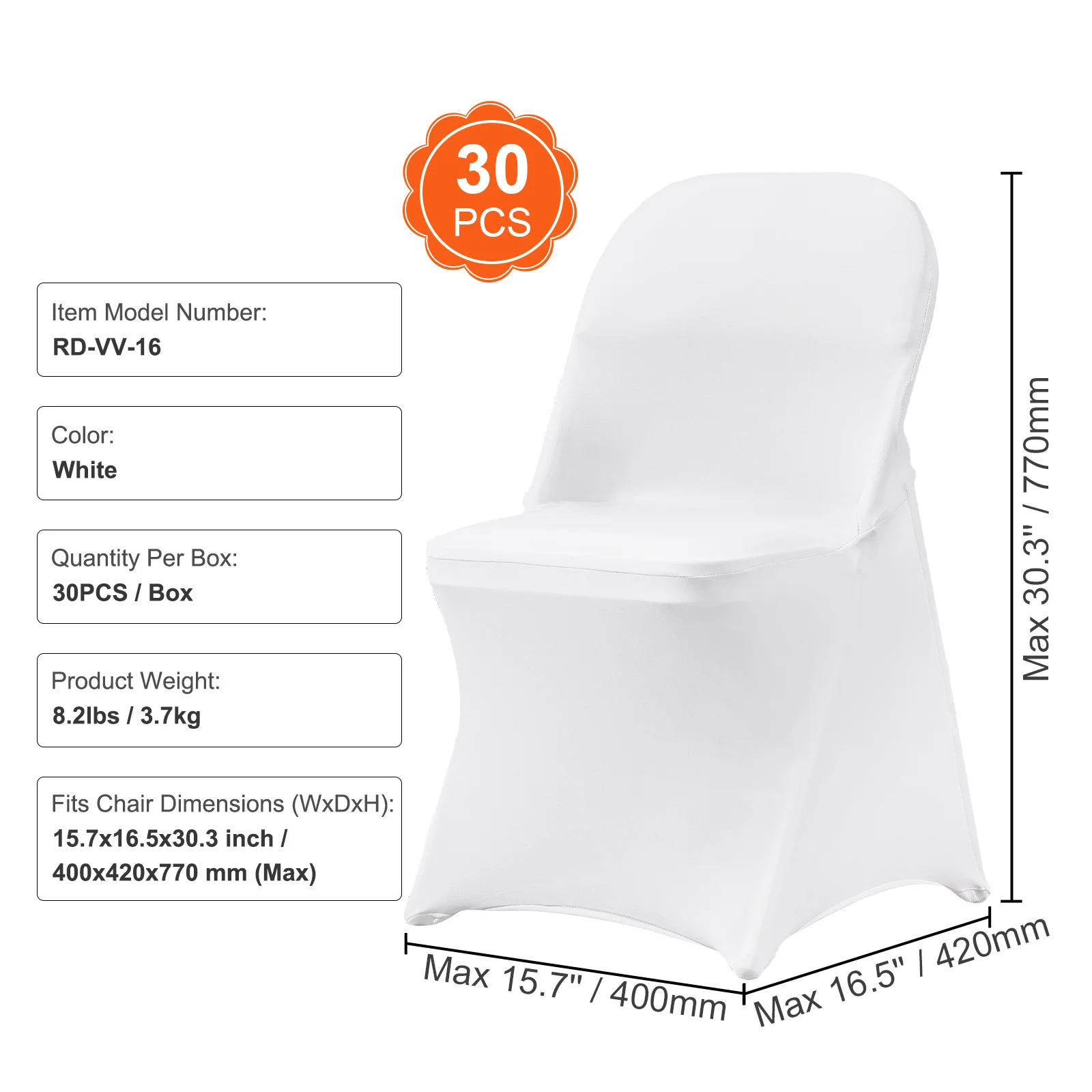 Weiße Stretch-Spandex-Stuhlhussen – 30 Stück, klappbare Küchenstuhlbezüge, universeller waschbarer Schonbezug