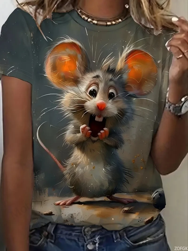 อะนิเมะแมวเป็ด 3D พิมพ์เสื้อยืดผู้หญิงแฟชั่นสบายๆการ์ตูนขนาดใหญ่เสื้อแขนสั้น Tees สุภาพสตรีเสื้อผ้าสัตว์ Y2k