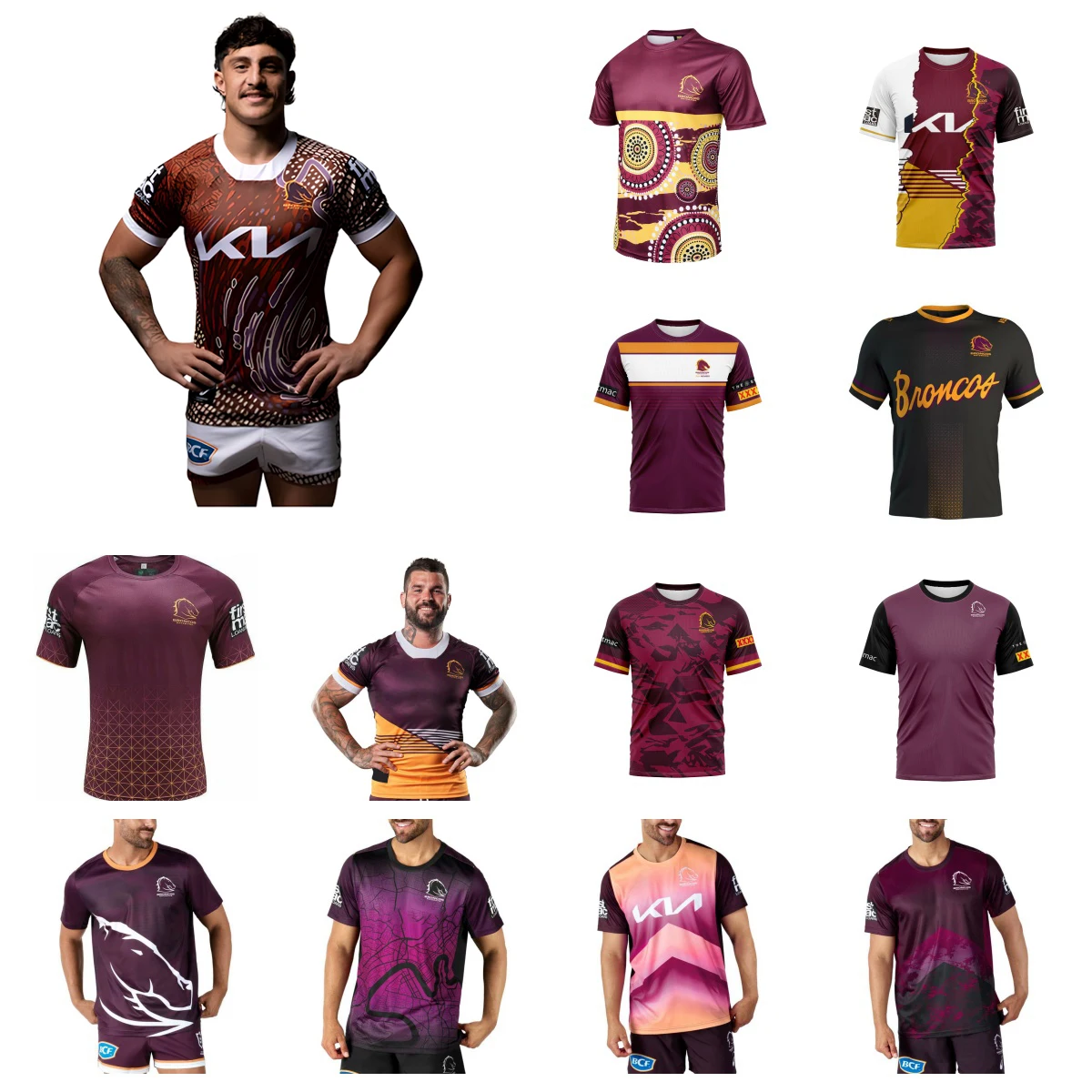 Maillot indigène pour hommes 2024 Bris1919 Broncos domicile/extérieur maillot indigène/maillot rugby simple-Taille homme: S-5XL nouvelle application Rugby