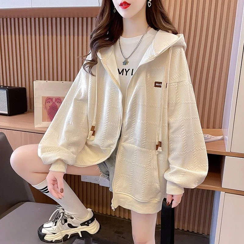 Spring and Autumn with Zipper Woman Hooded Tops Essential Matching Y2k Vintage 90s Kpop Aesthetic Hoodies Sweatshirt for Women